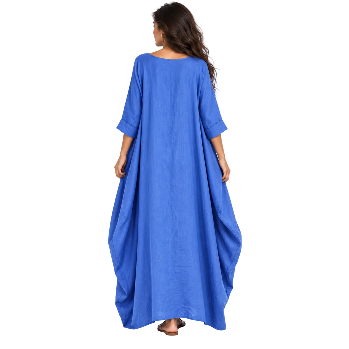 Elegant Royal Blue Cotton Linen Kaftan