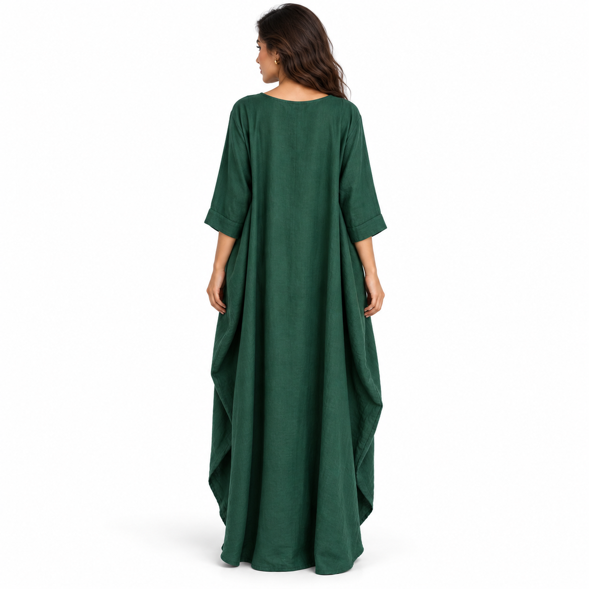 Elegant Forest Green Cotton Linen Kaftan