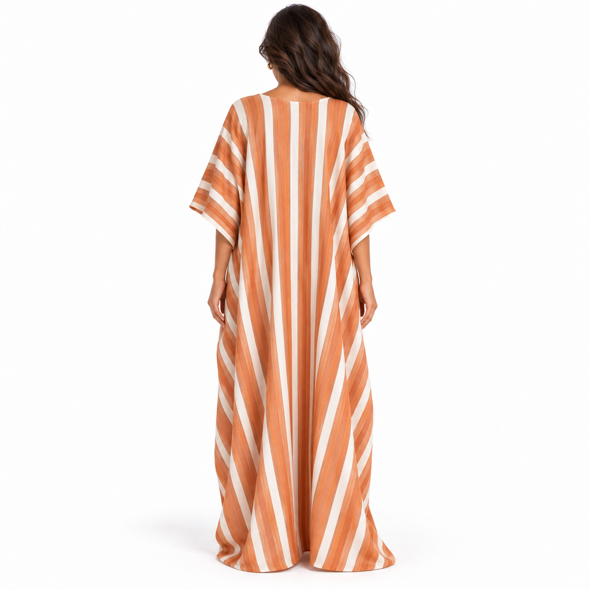 Elegant Orange Striped Linen Kaftan Dress
