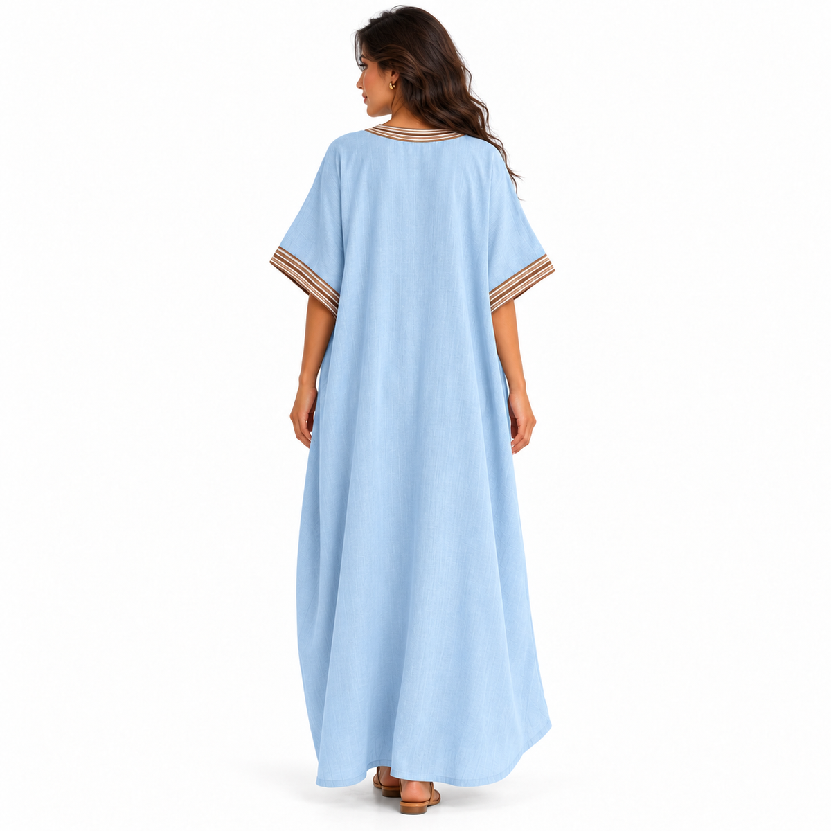 Elegant Sky Blue Linen Kaftan Dress
