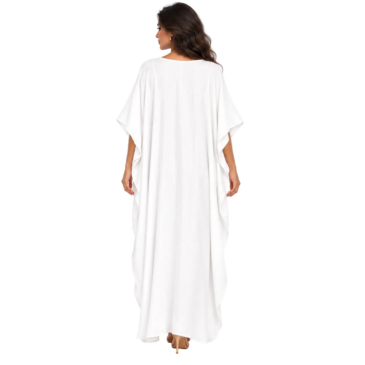 Elegant White Linen Kaftan Maxi Dress