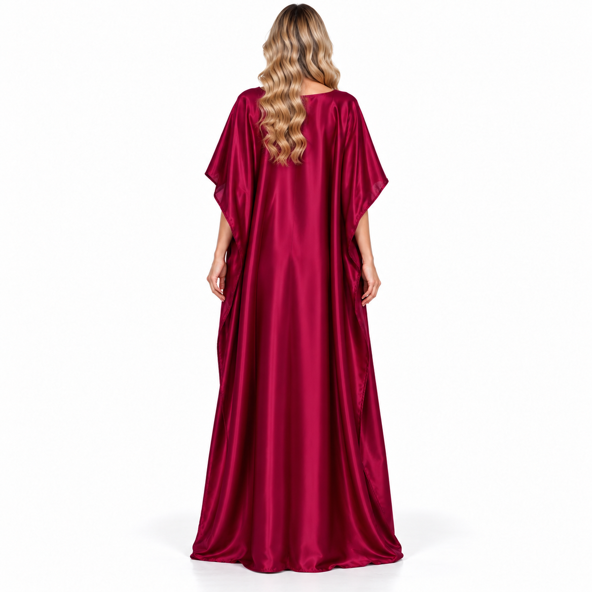 Red Satin Gold Embroidered Modern Kaftan