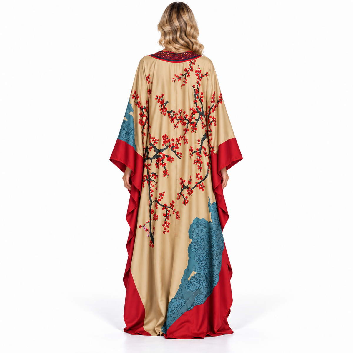 Beige Floral Print Elegant Modern Kaftan