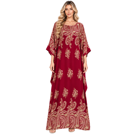 Elegant Red Gold Paisley Modern Kaftan
