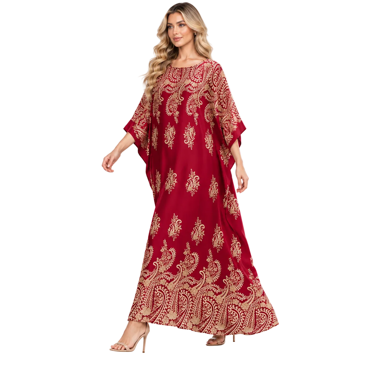 Elegant Red Gold Paisley Modern Kaftan