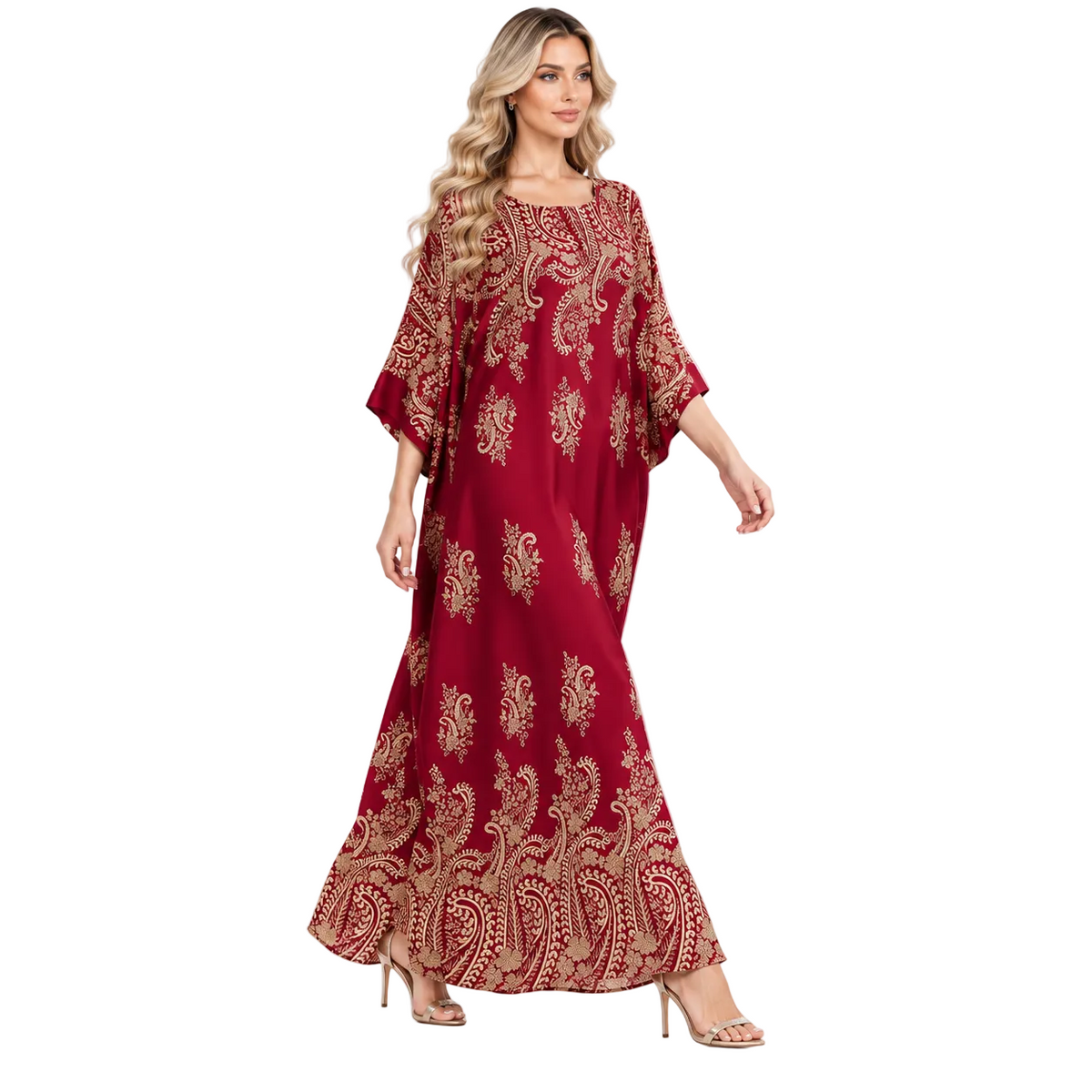 Elegant Red Gold Paisley Modern Kaftan