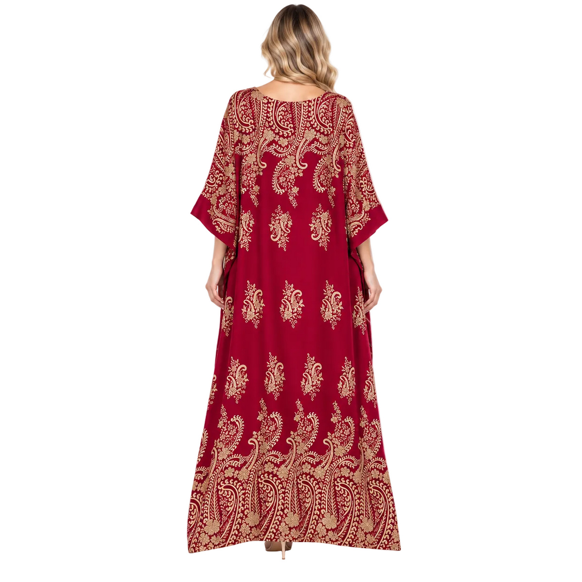 Elegant Red Gold Paisley Modern Kaftan