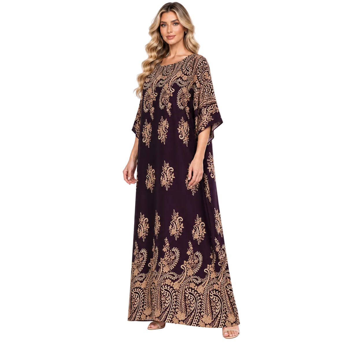 Purple Gold Paisley Elegant Modern Kaftan