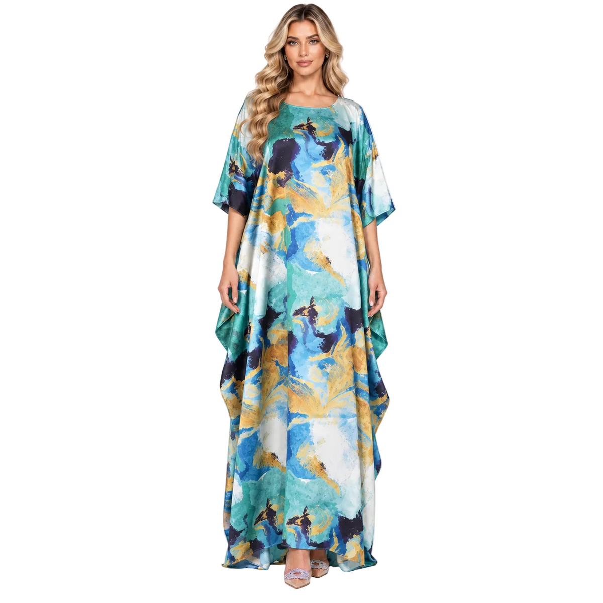Elegant Green Abstract Watercolor Modern Kaftan
