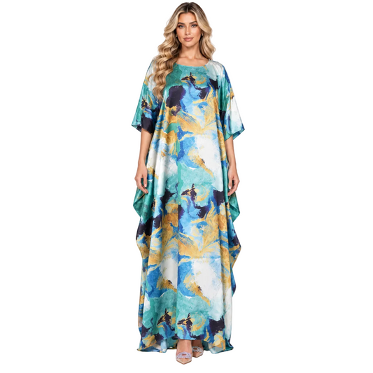 Elegant Green Abstract Watercolor Modern Kaftan