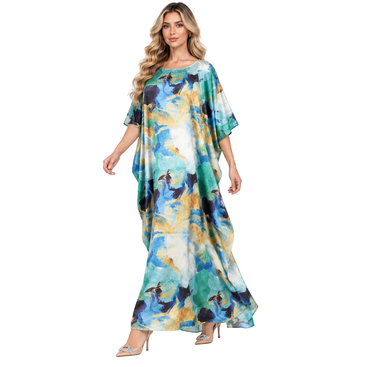 Elegant Green Abstract Watercolor Modern Kaftan