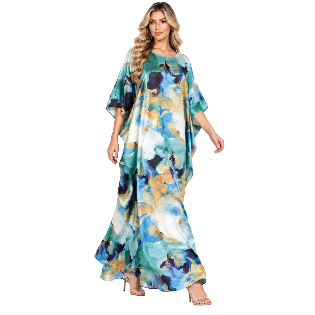 Elegant Green Abstract Watercolor Modern Kaftan