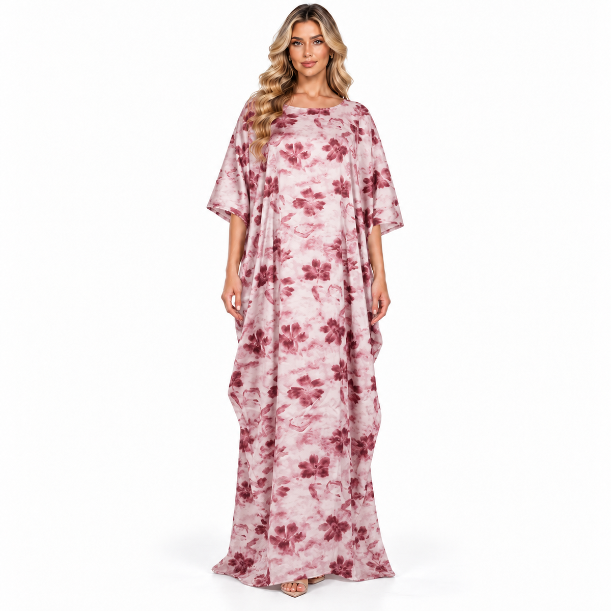 Pink Floral Printed Elegant Modern Kaftan