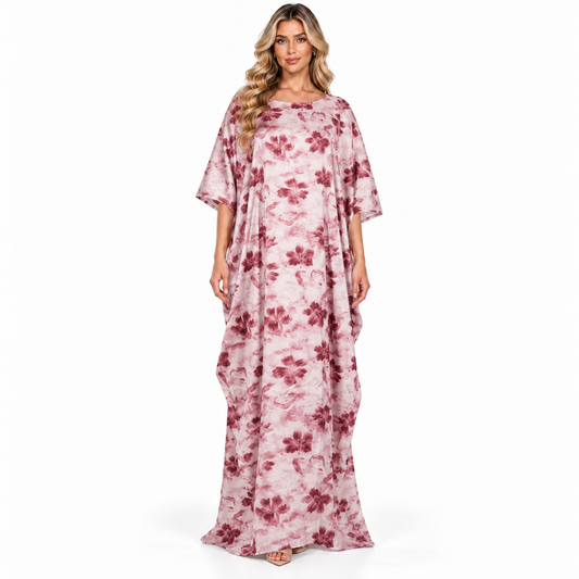Pink Floral Printed Elegant Modern Kaftan