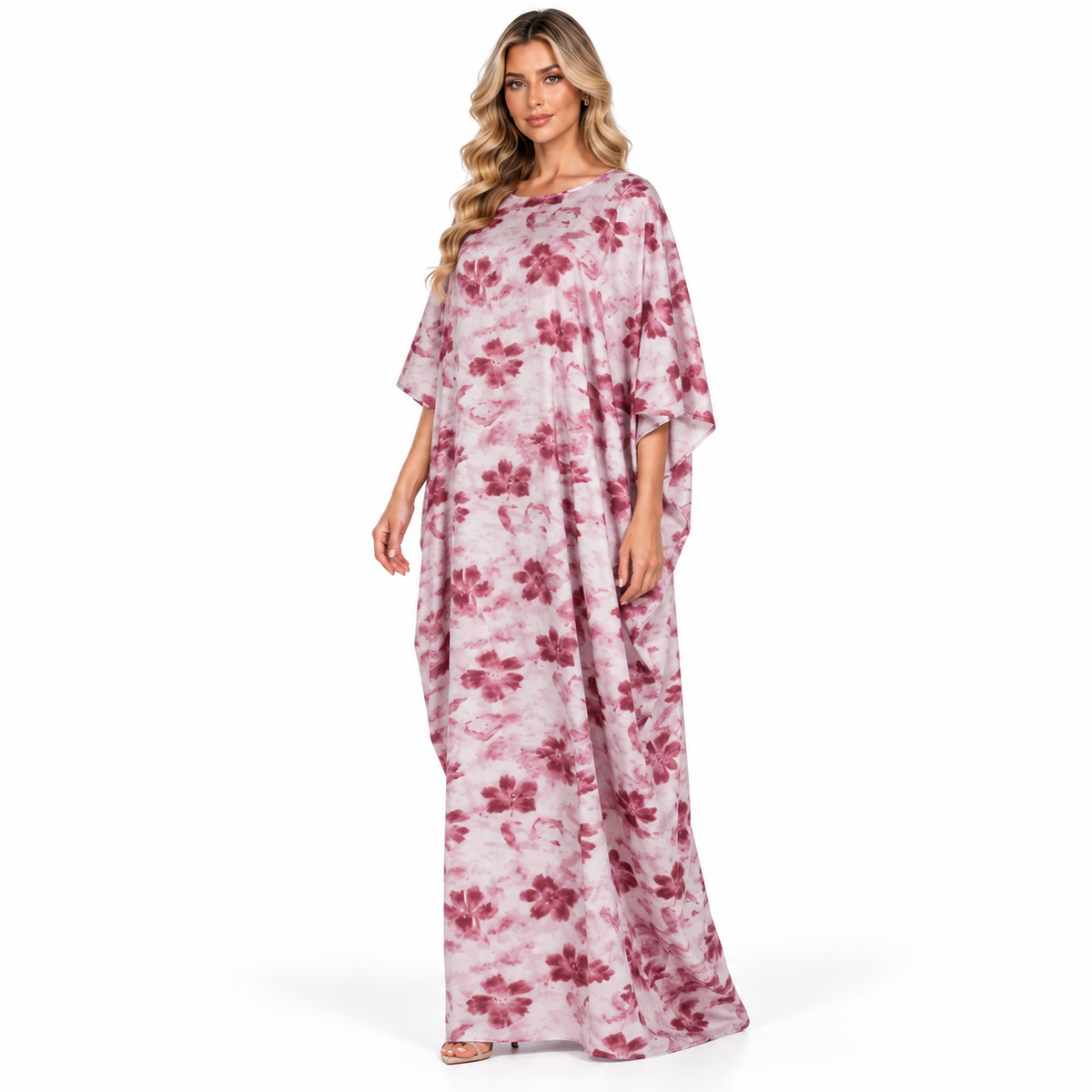Pink Floral Printed Elegant Modern Kaftan