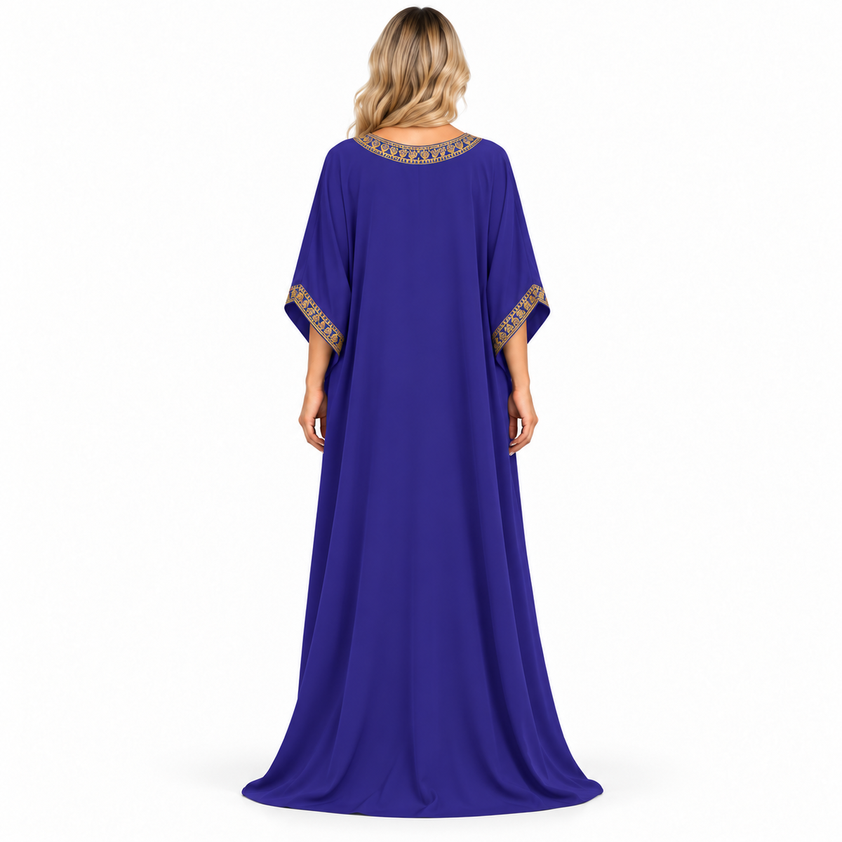 Royal Blue Gold Embroidery Modern Kaftan