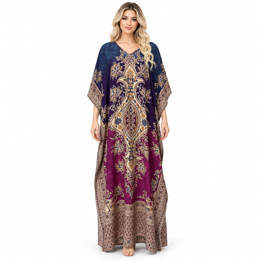 Elegant Navy Purple Paisley Modern Kaftan