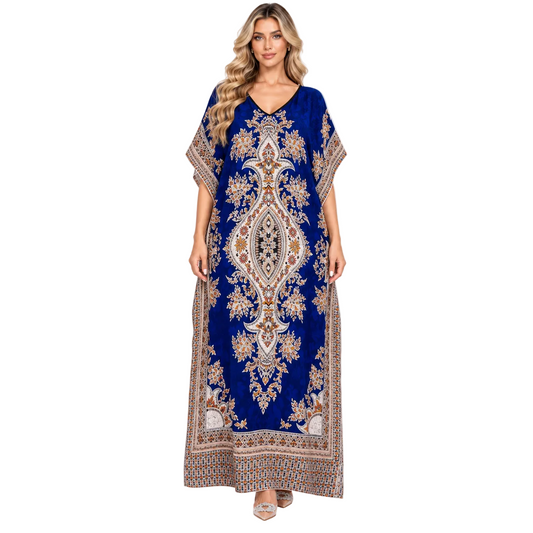 Royal Blue Ornate Print Modern Kaftan