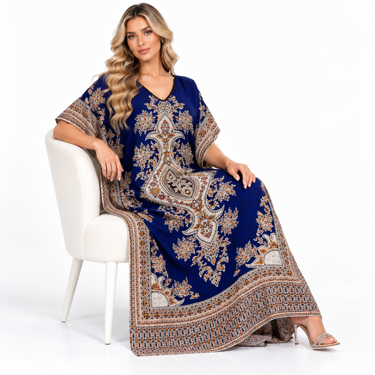 Royal Blue Ornate Print Modern Kaftan