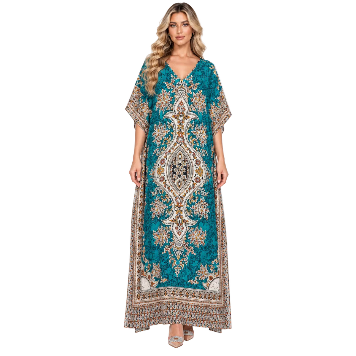 Green Ornate Paisley Print Modern Kaftan