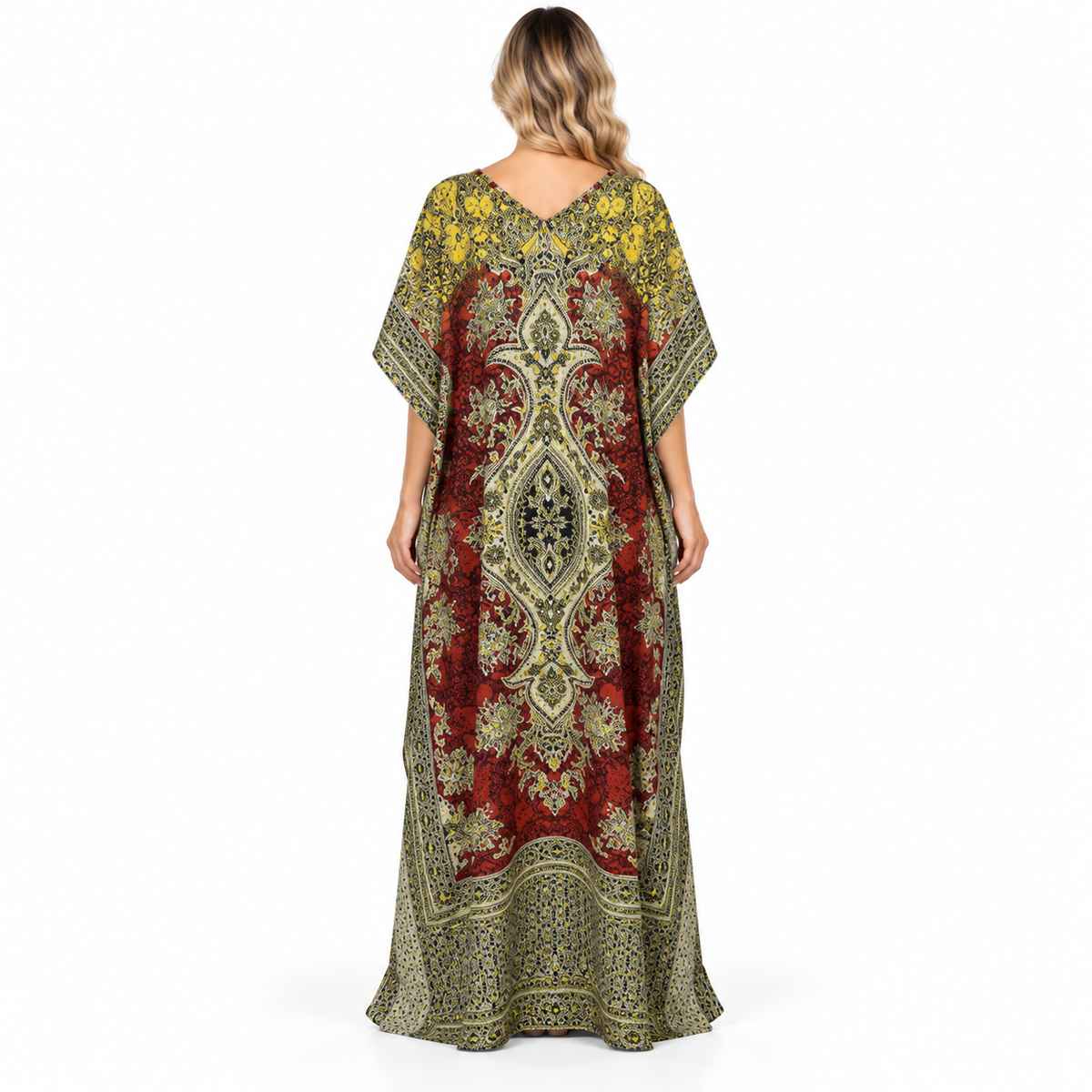 Yellow Ornate Paisley Printed Modern Kaftan