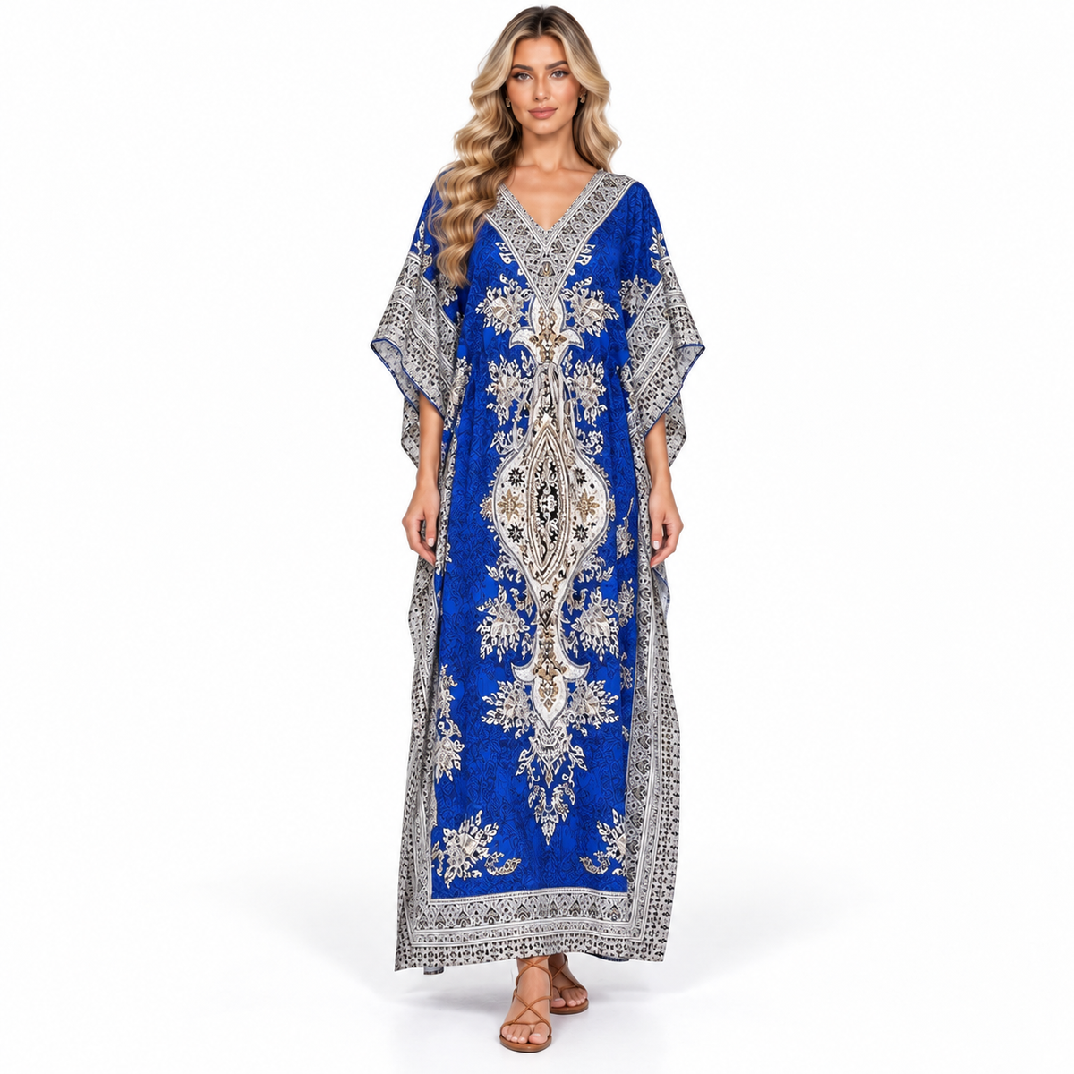 Royal Blue Printed Modern Kaftan Dress