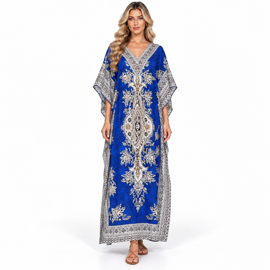 Royal Blue Printed Modern Kaftan Dress