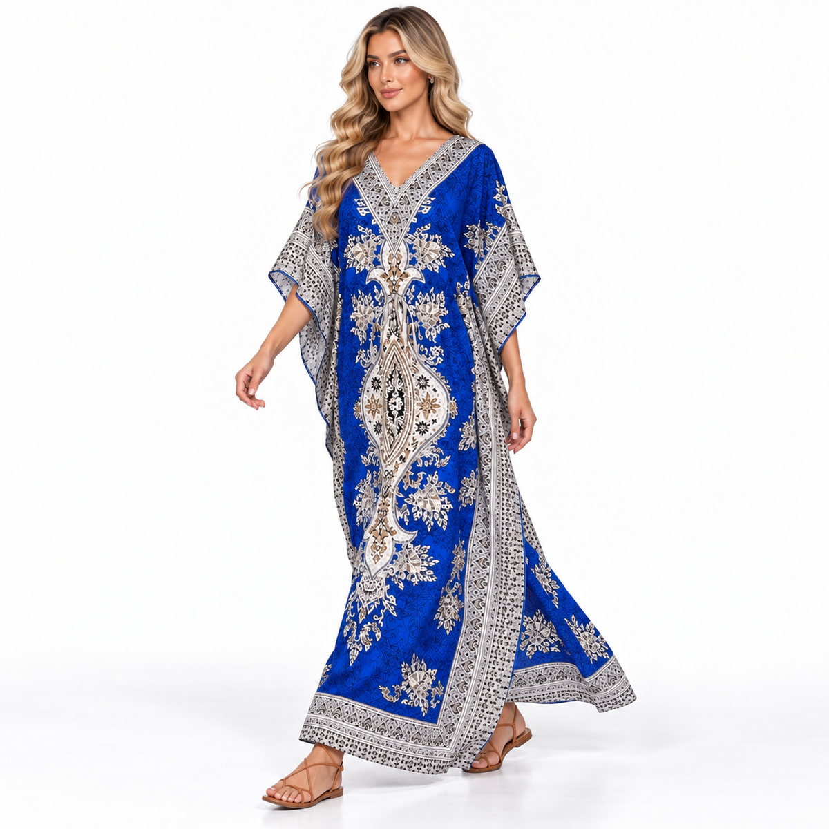 Royal Blue Printed Modern Kaftan Dress