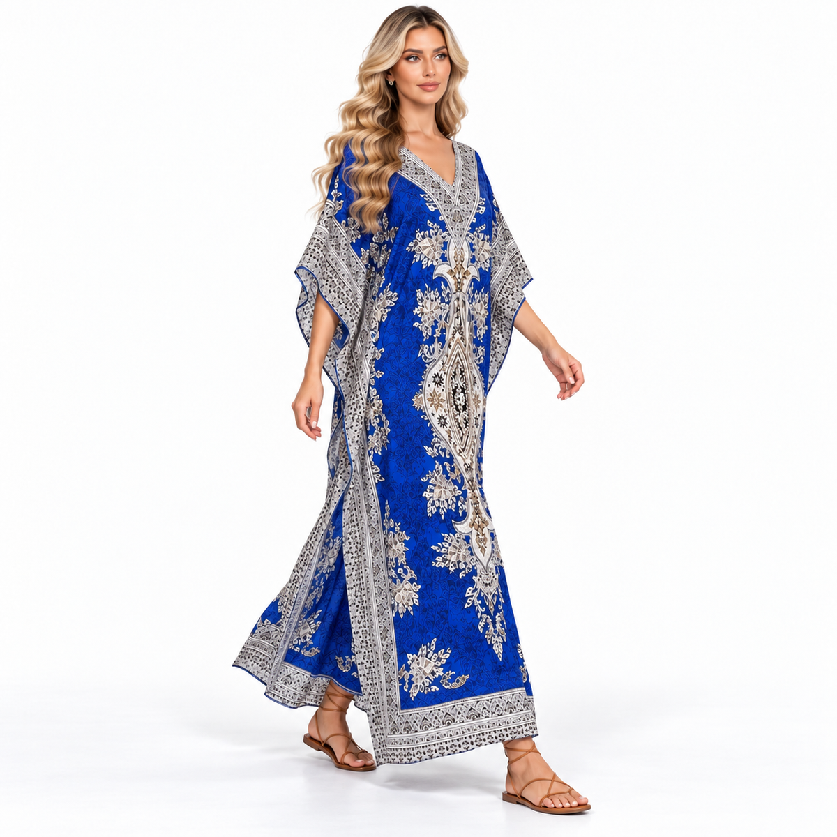 Royal Blue Printed Modern Kaftan Dress