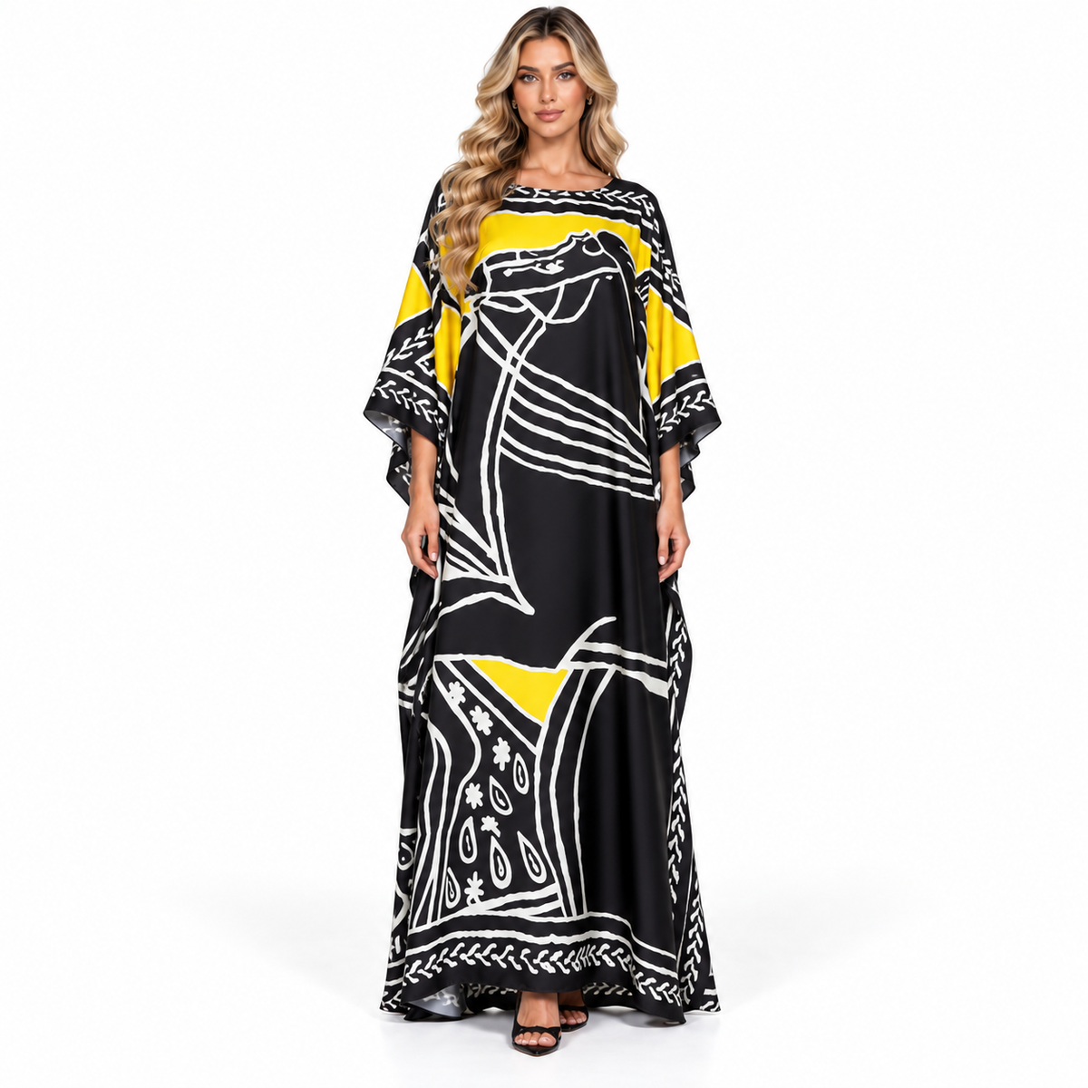 Elegant Black Yellow Abstract Modern Kaftan