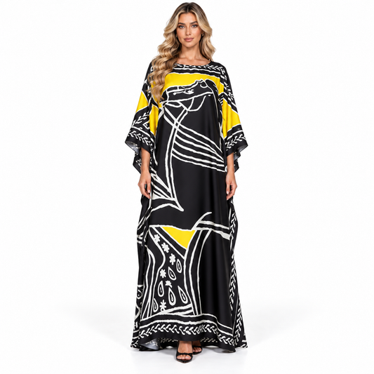 Elegant Black Yellow Abstract Modern Kaftan