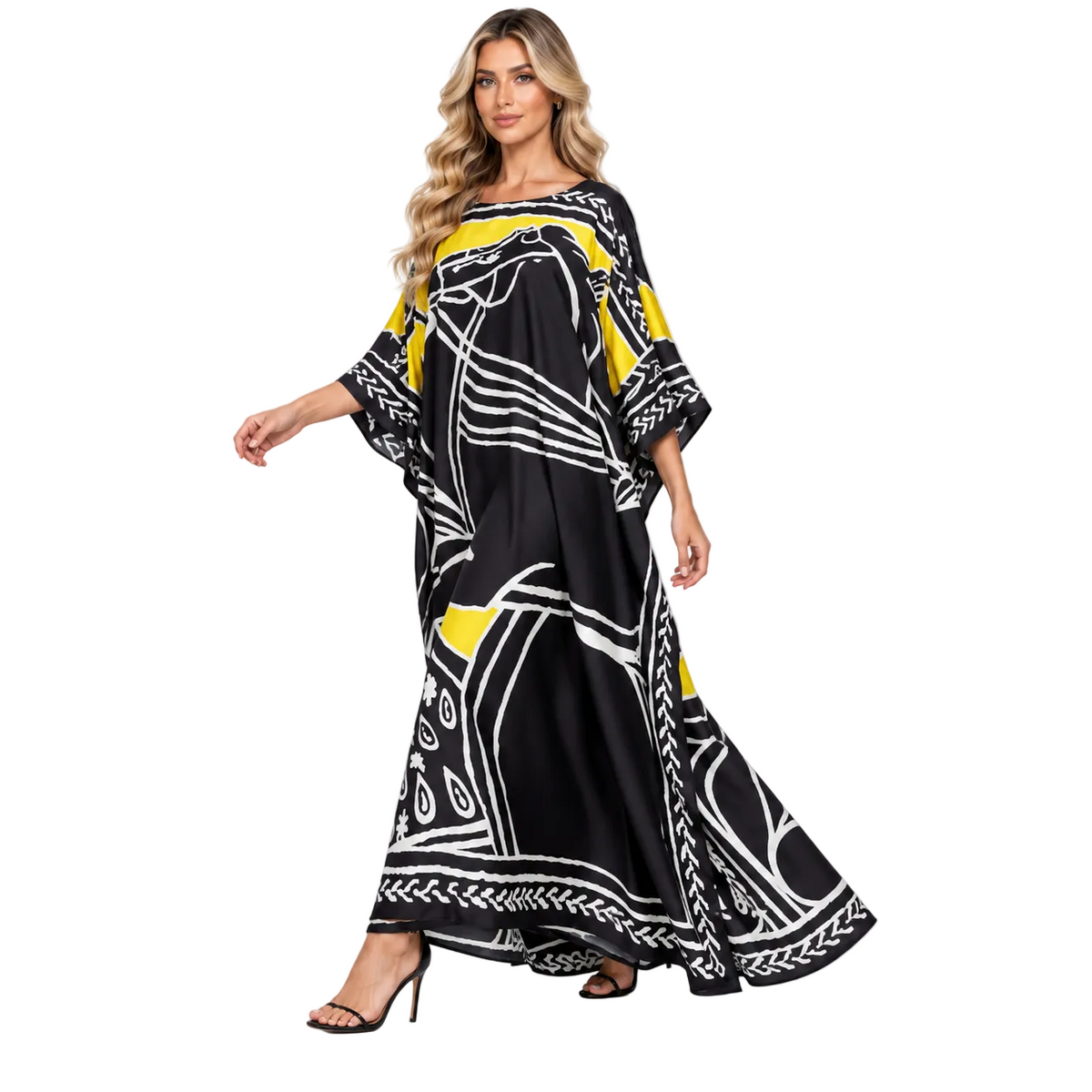 Elegant Black Yellow Abstract Modern Kaftan