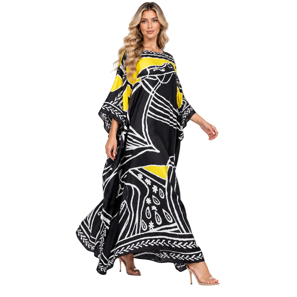 Elegant Black Yellow Abstract Modern Kaftan
