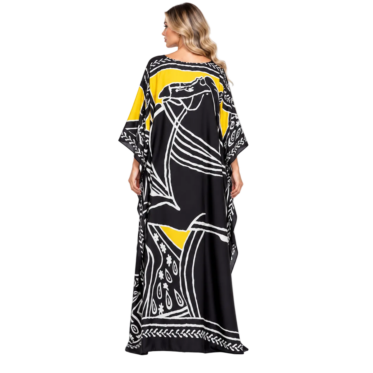 Elegant Black Yellow Abstract Modern Kaftan