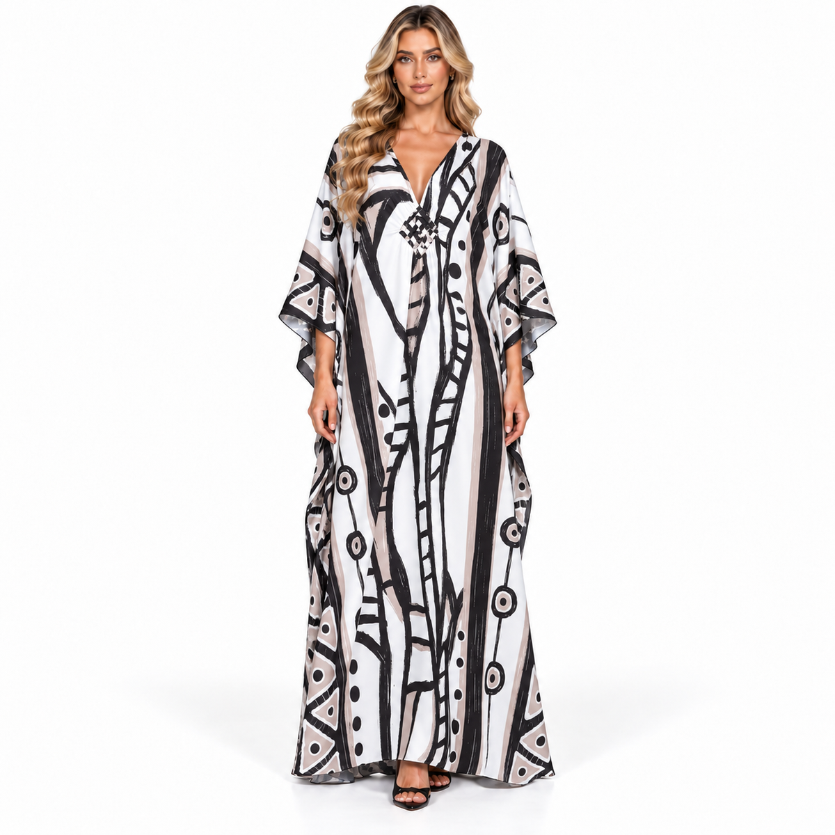 Abstract Geometric Print Elegant Modern Kaftan
