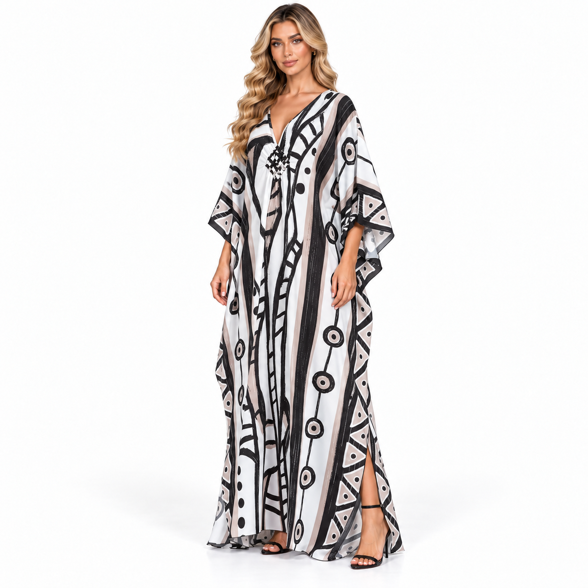 Abstract Geometric Print Elegant Modern Kaftan