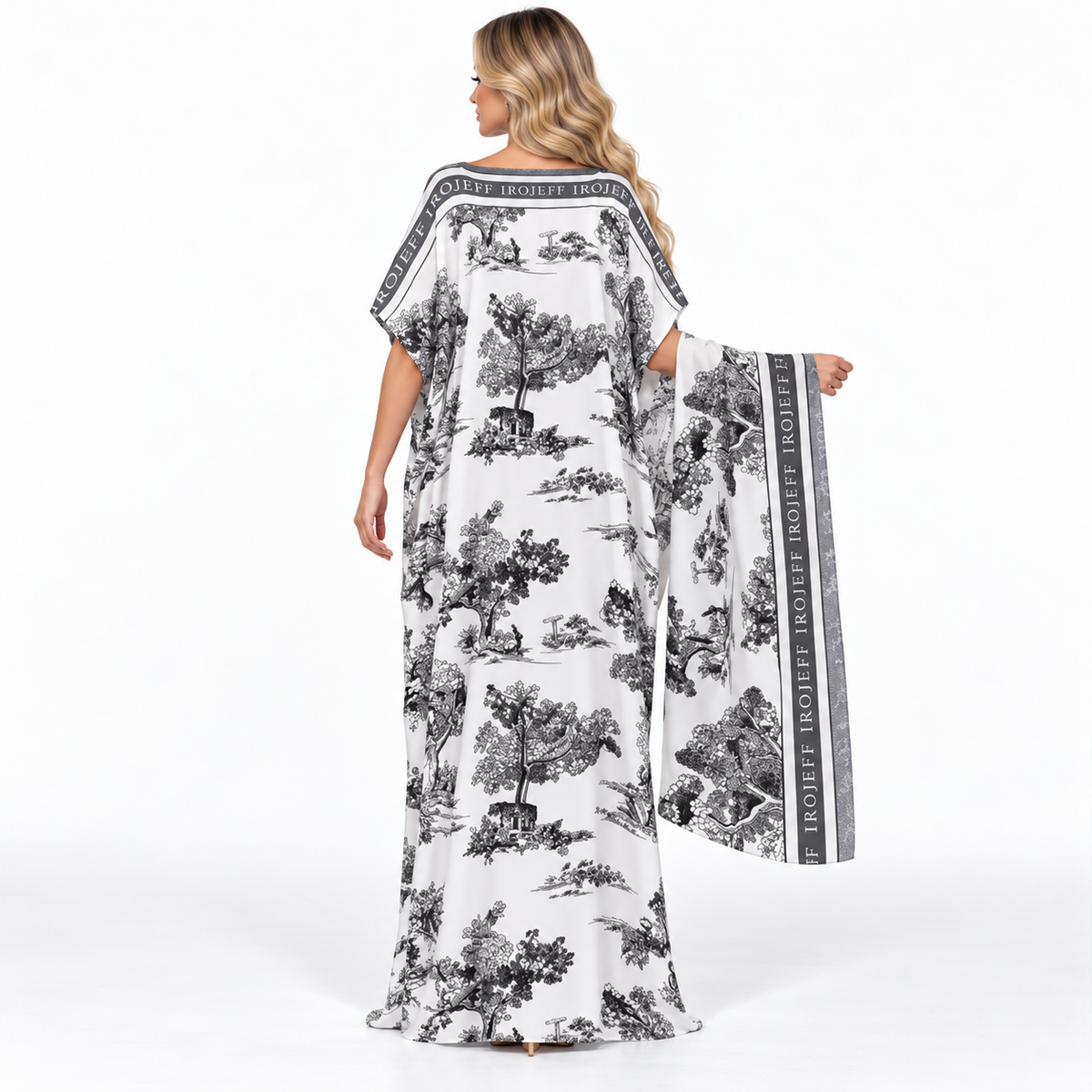 Elegant Monochrome Landscape Printed Modern Kaftan