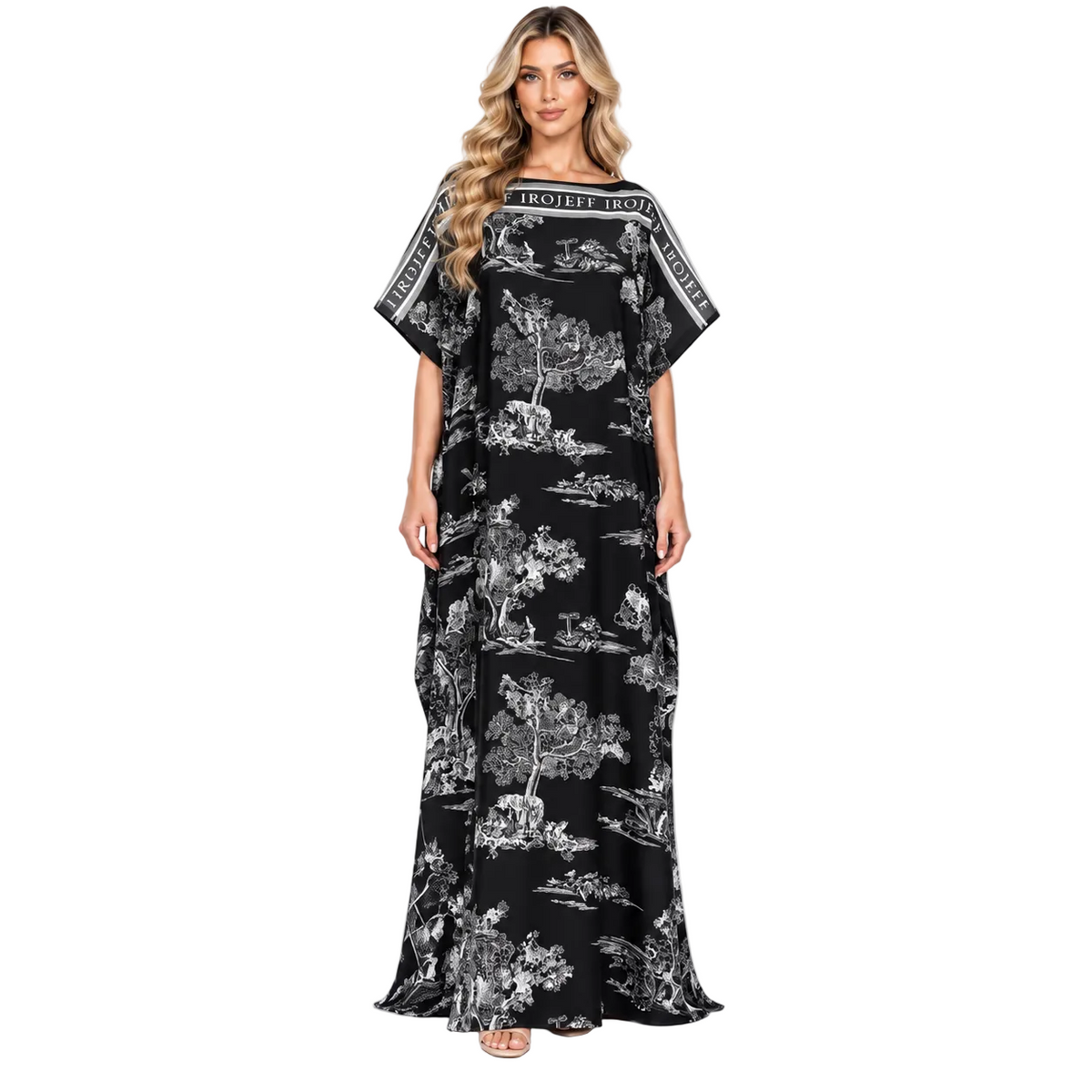 Elegant Black Scenic Print Modern Kaftan