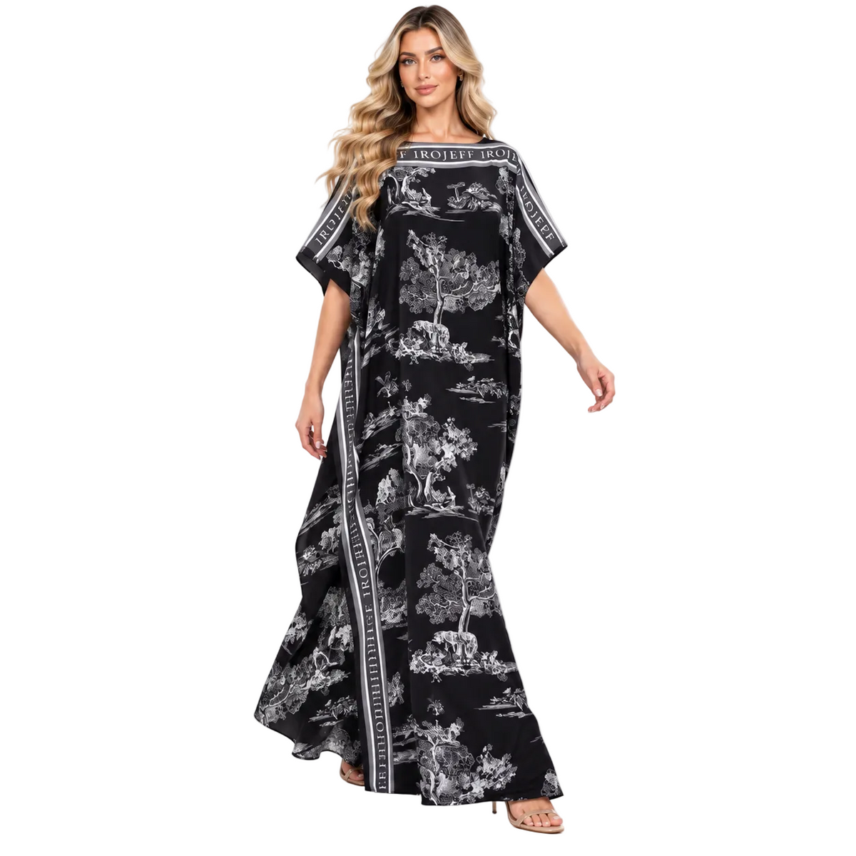Elegant Black Scenic Print Modern Kaftan