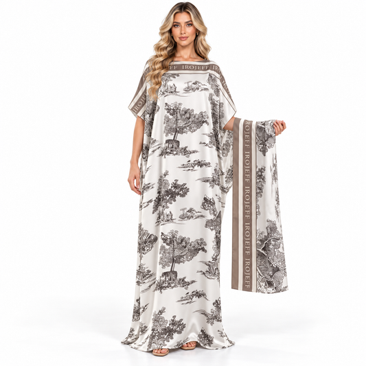 Ivory Scenic Print Elegant Modern Kaftan