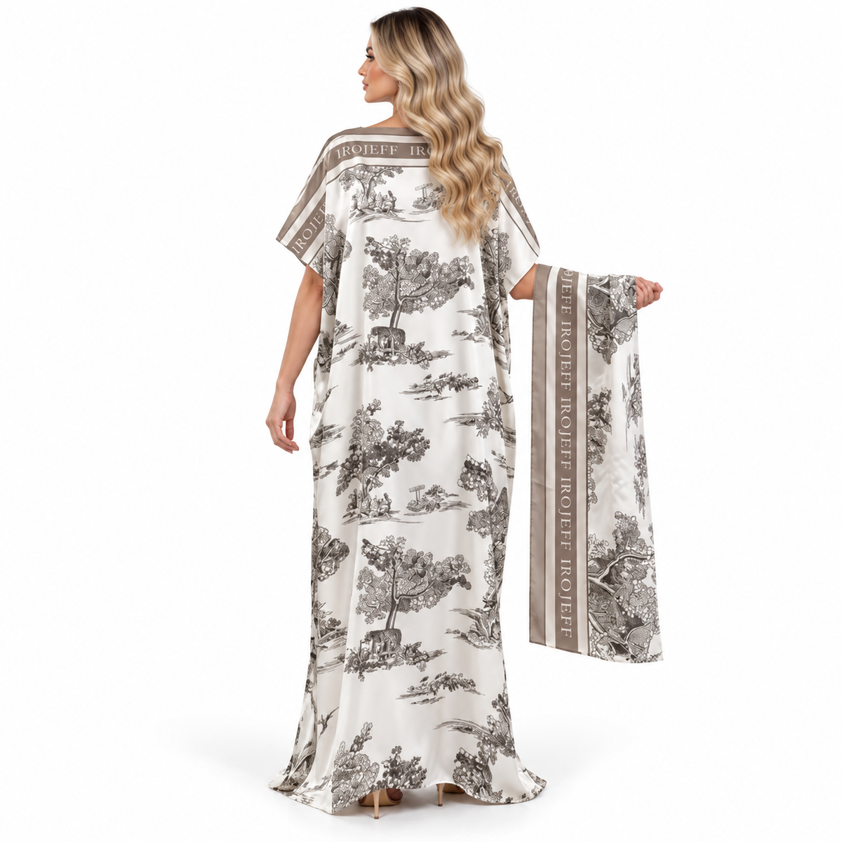 Ivory Scenic Print Elegant Modern Kaftan