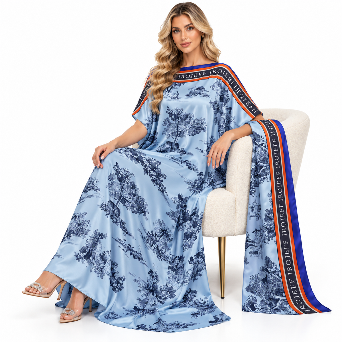 Elegant Sky Blue Landscape Modern Kaftan