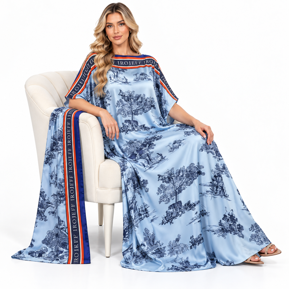 Elegant Sky Blue Landscape Modern Kaftan