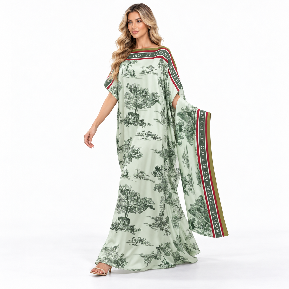 Elegant Mint Green Scenic Modern Kaftan