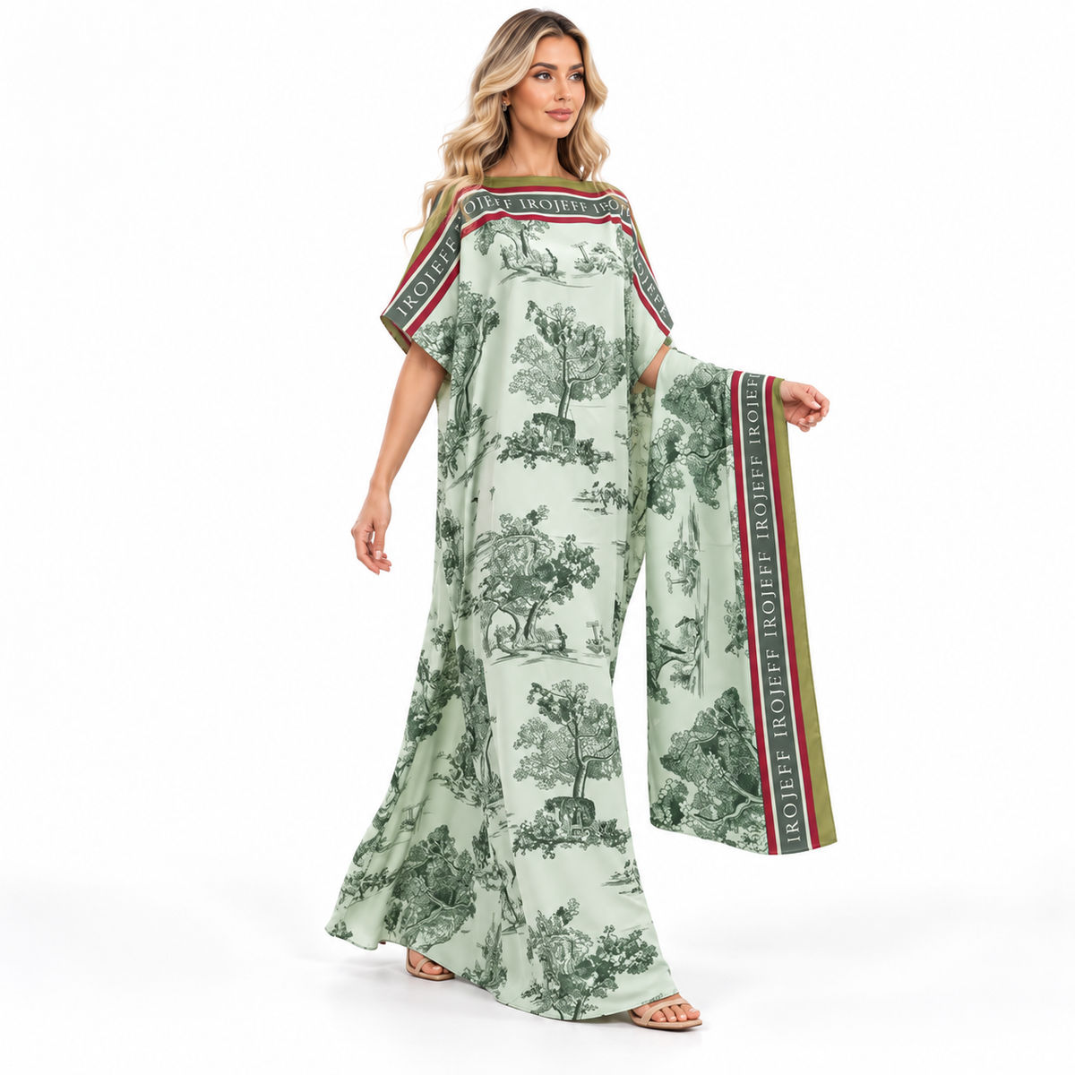 Elegant Mint Green Scenic Modern Kaftan