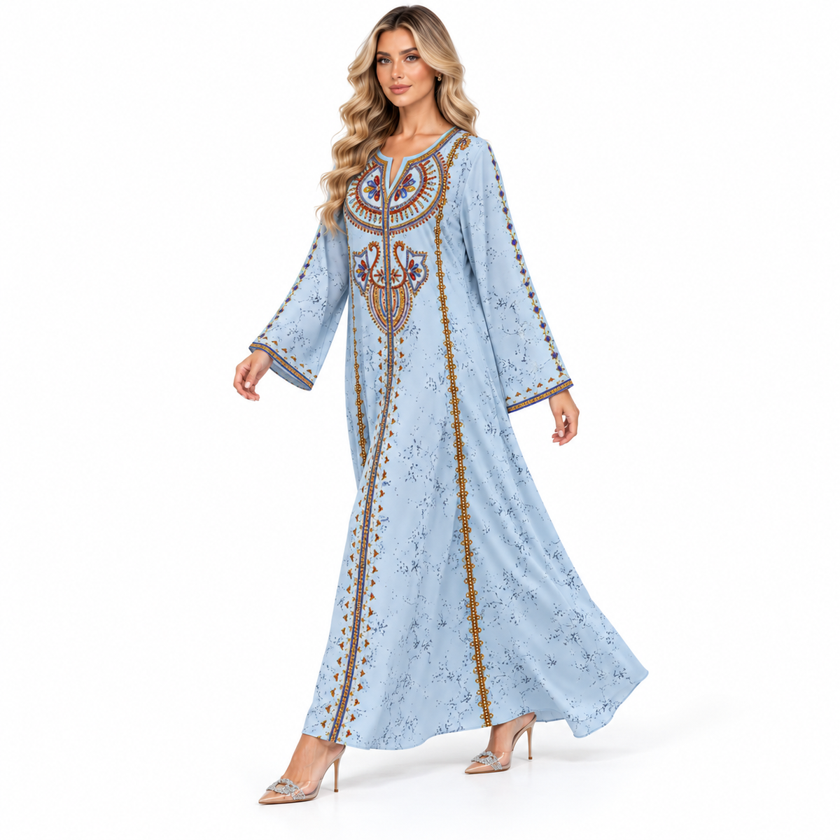 Elegant Lanse Color Embroidered Modern Kaftan