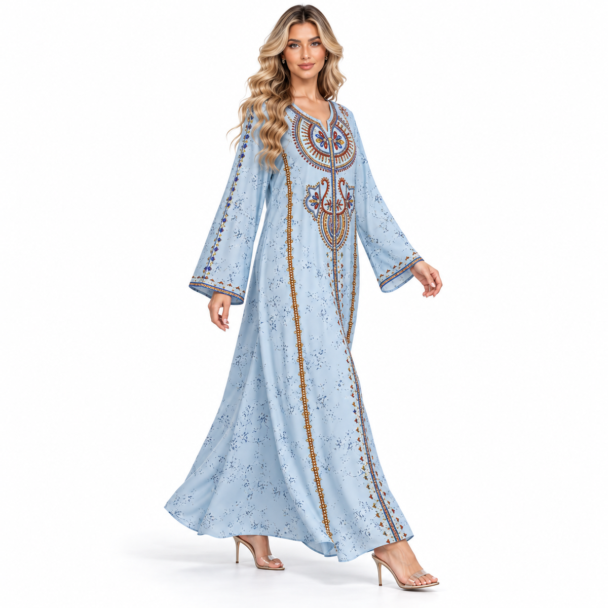 Elegant Lanse Color Embroidered Modern Kaftan