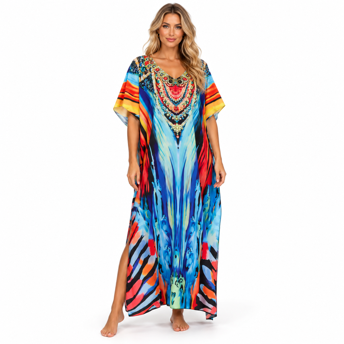 Vibrant Multicolor Abstract Print Modern Kaftan