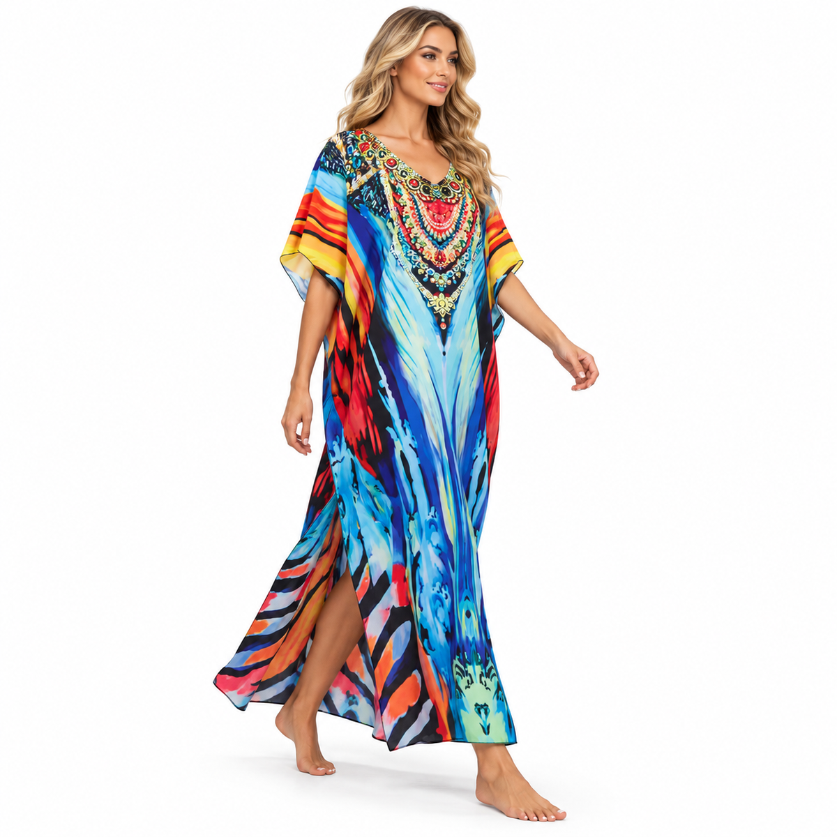 Vibrant Multicolor Abstract Print Modern Kaftan