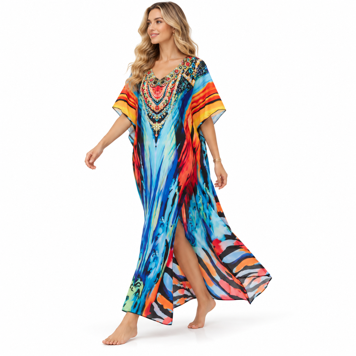 Vibrant Multicolor Abstract Print Modern Kaftan